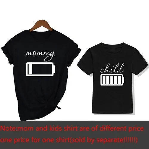 1pcs Funny Battery Family T Shirt Matching Mom Son Daughter Short