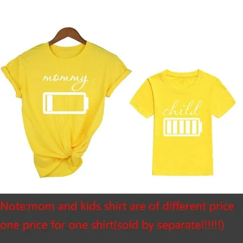 1pcs Funny Battery Family T Shirt Matching Mom Son Daughter Short