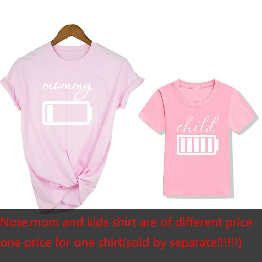 1pcs Funny Battery Family T Shirt Matching Mom Son Daughter Short