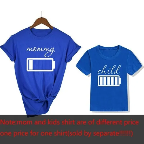 1pcs Funny Battery Family T Shirt Matching Mom Son Daughter Short