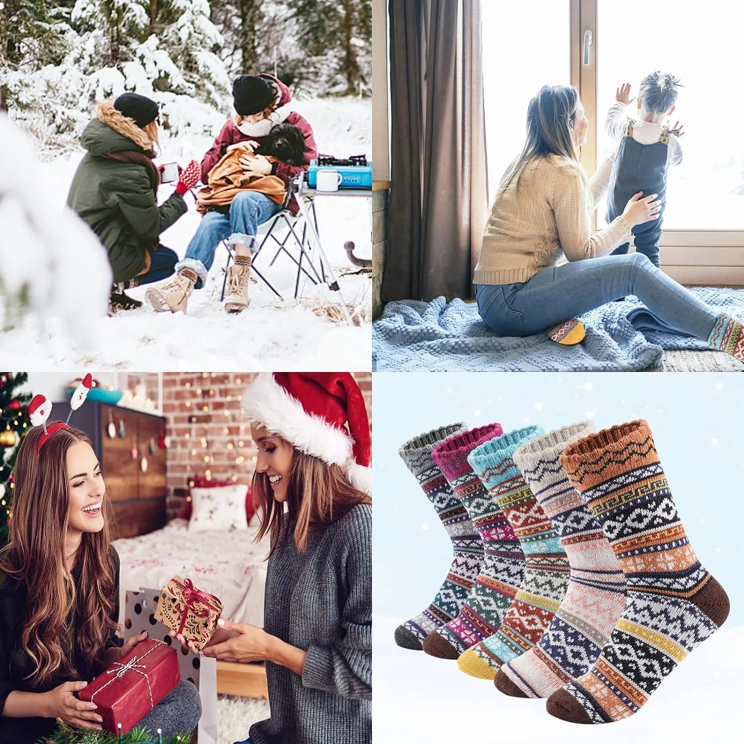 5 Pack Womens Wool Socks Winter Soft Warm Cold Knit Wool Crew Socks Thick Cozy Socks Gifts for Women One Size
