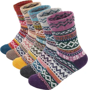 5 Pack Womens Wool Socks Winter Soft Warm Cold Knit Wool Crew Socks Thick Cozy Socks Gifts for Women One Size