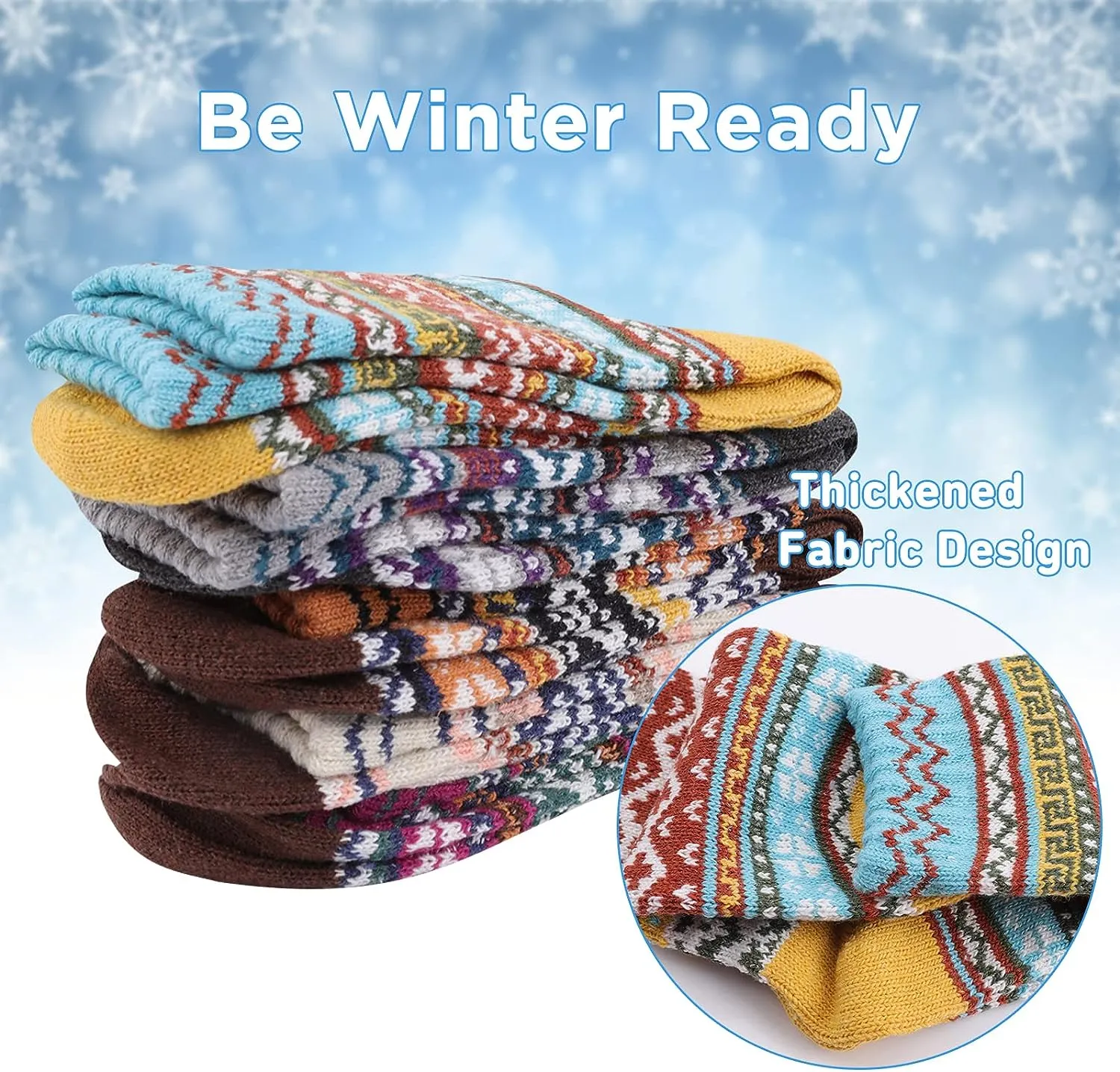 5 Pack Womens Wool Socks Winter Soft Warm Cold Knit Wool Crew Socks Thick Cozy Socks Gifts for Women One Size