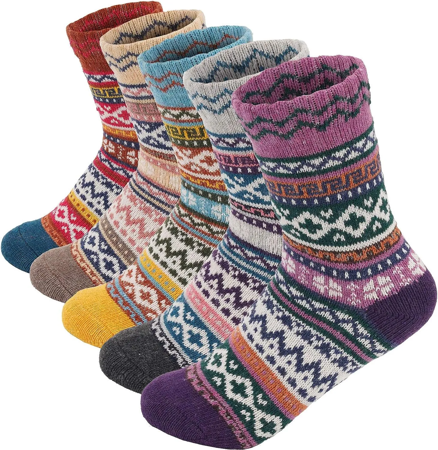 5 Pack Womens Wool Socks Winter Soft Warm Cold Knit Wool Crew Socks Thick Cozy Socks Gifts for Women One Size