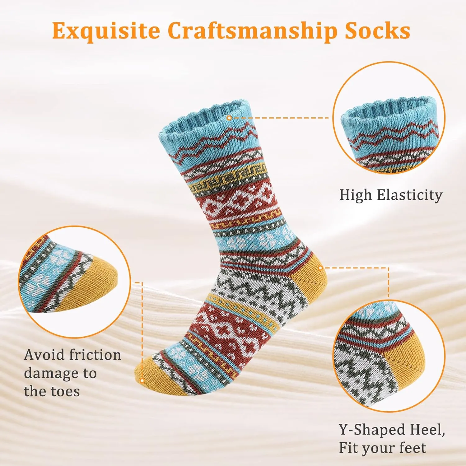 5 Pack Womens Wool Socks Winter Soft Warm Cold Knit Wool Crew Socks Thick Cozy Socks Gifts for Women One Size