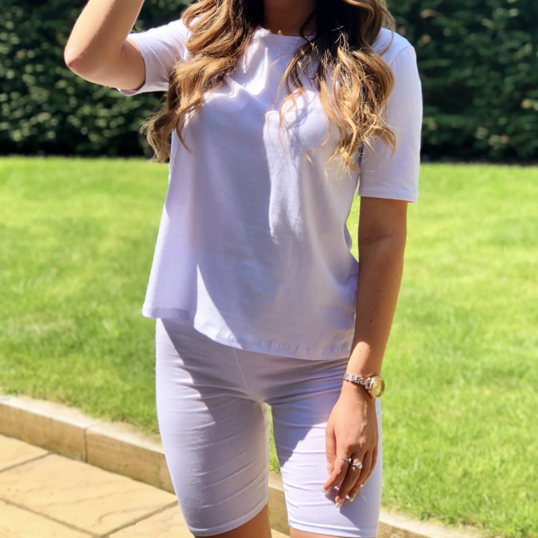 Amber White Basic Oversized Top and Cycling Shorts Co-ord Set