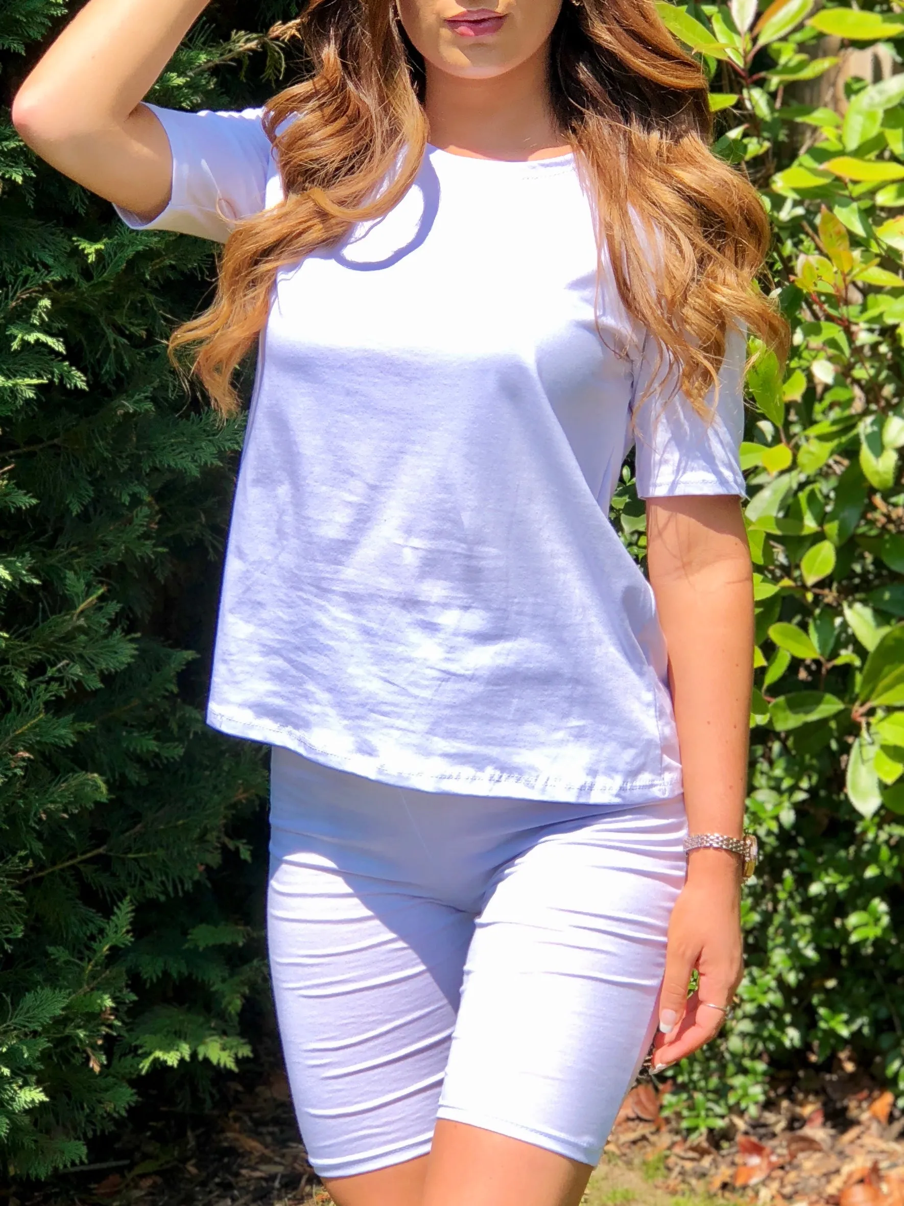 Amber White Basic Oversized Top and Cycling Shorts Co-ord Set