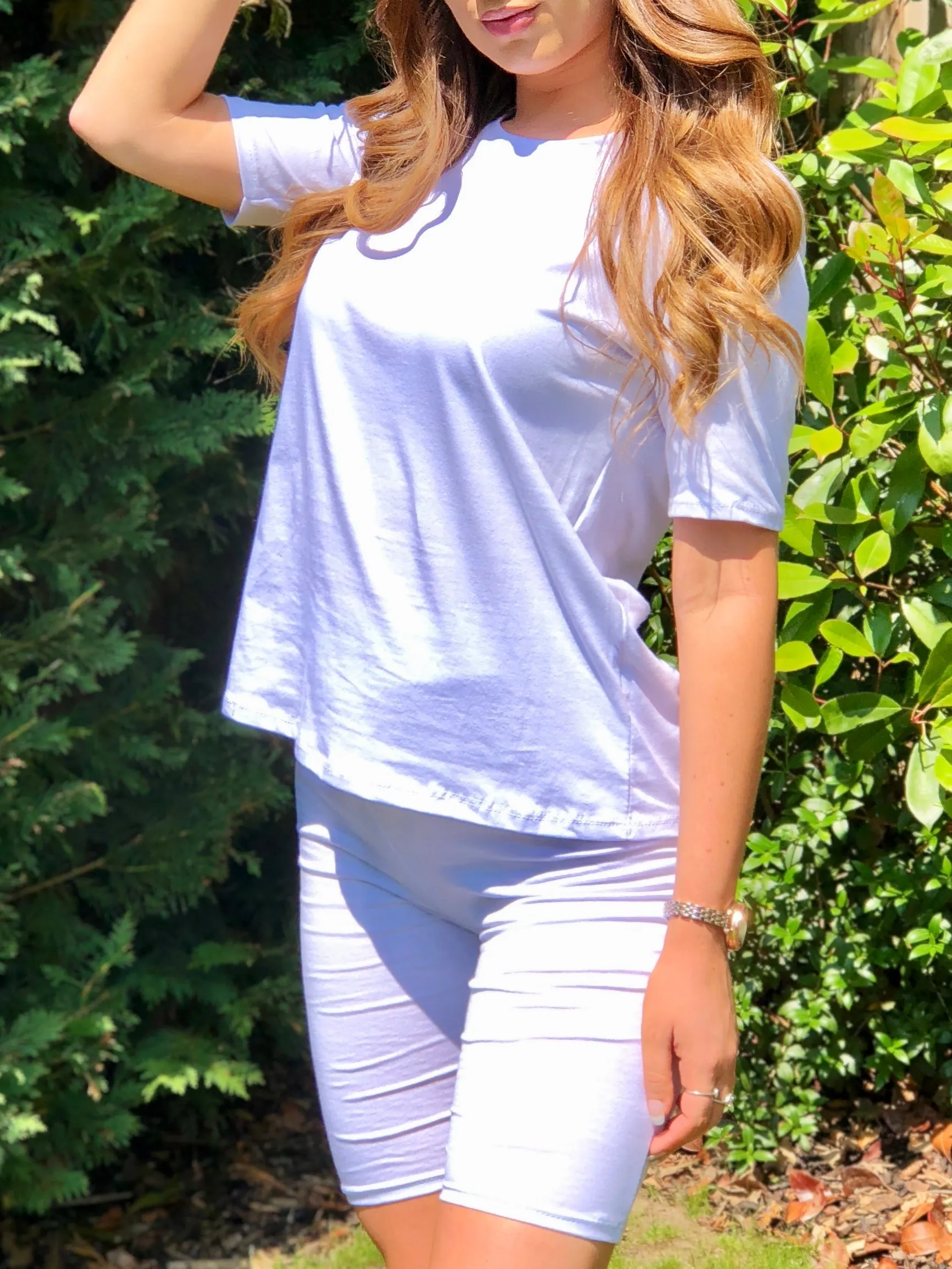 Amber White Basic Oversized Top and Cycling Shorts Co-ord Set