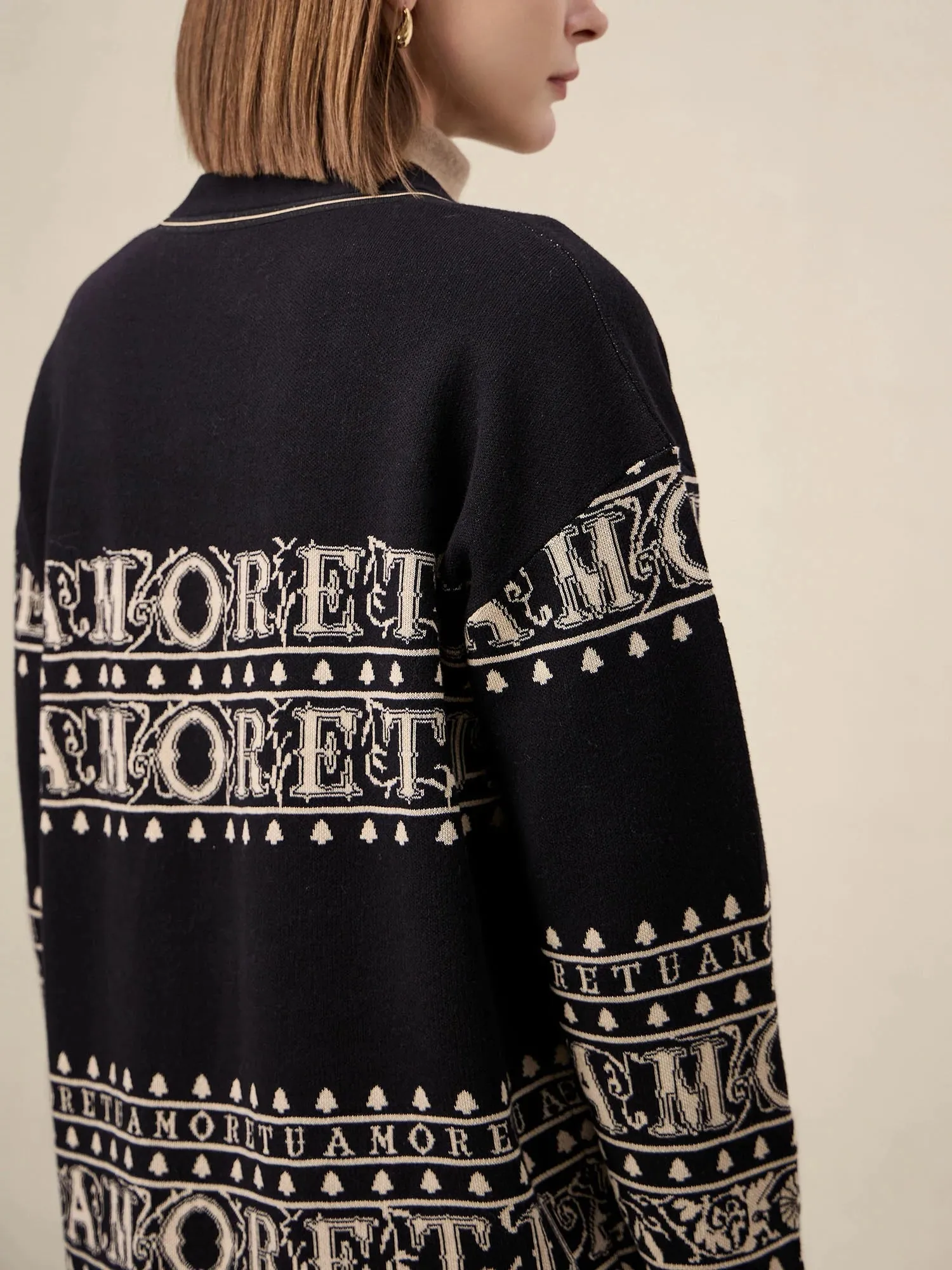 Amoretu Brand Patterned Long Sleeve Knit Cardigan