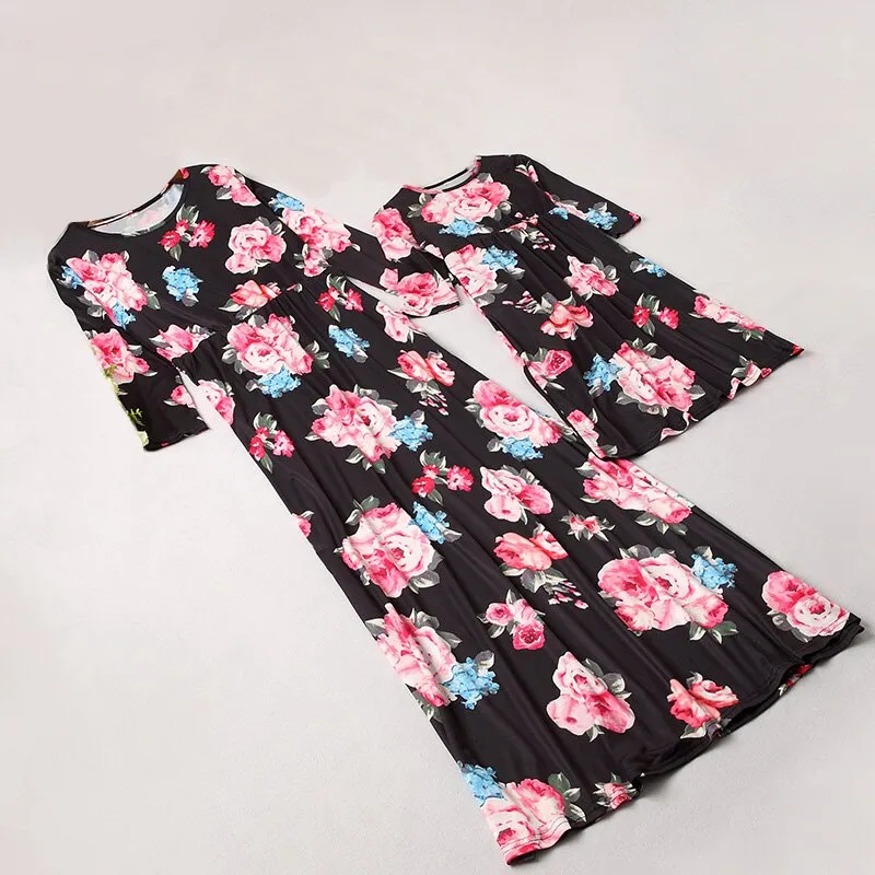 Autumn Mommy And Me Clothes Sweet Printing Dresses For Girls Woman