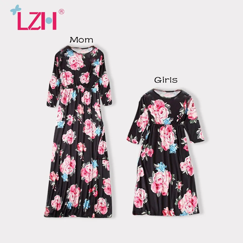 Autumn Mommy And Me Clothes Sweet Printing Dresses For Girls Woman