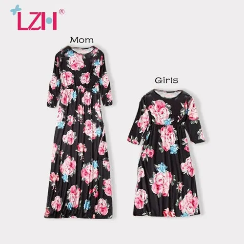 Autumn Mommy And Me Clothes Sweet Printing Dresses For Girls Woman