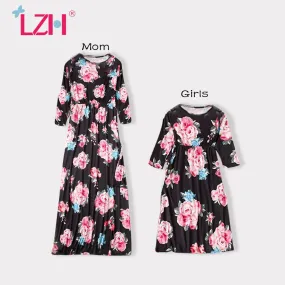 Autumn Mommy And Me Clothes Sweet Printing Dresses For Girls Woman