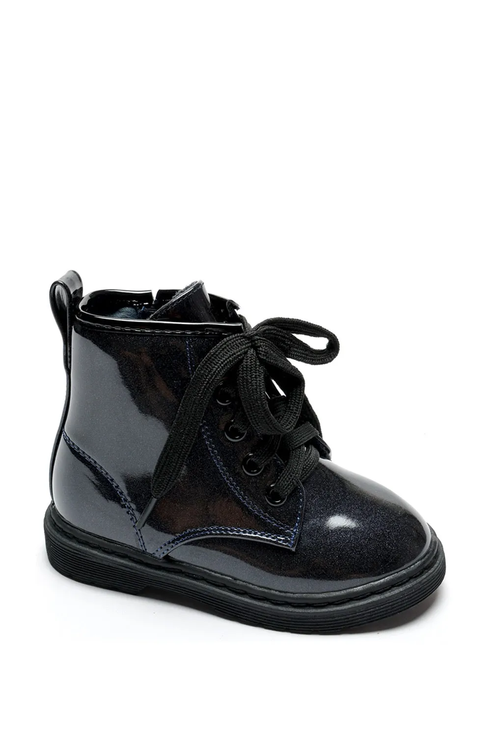 Baby Girls Navy Patent Faux Leather Lace Up Boot