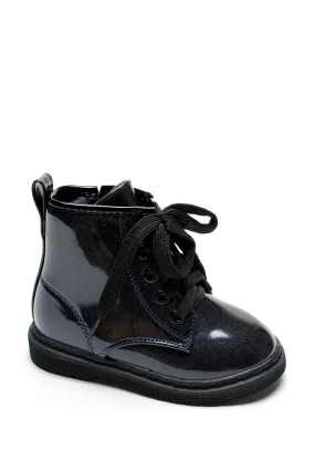 Baby Girls Navy Patent Faux Leather Lace Up Boot