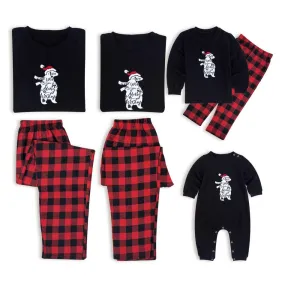 Bear Wearing Christmas Hat Plaid Family Matching Pajamas Set