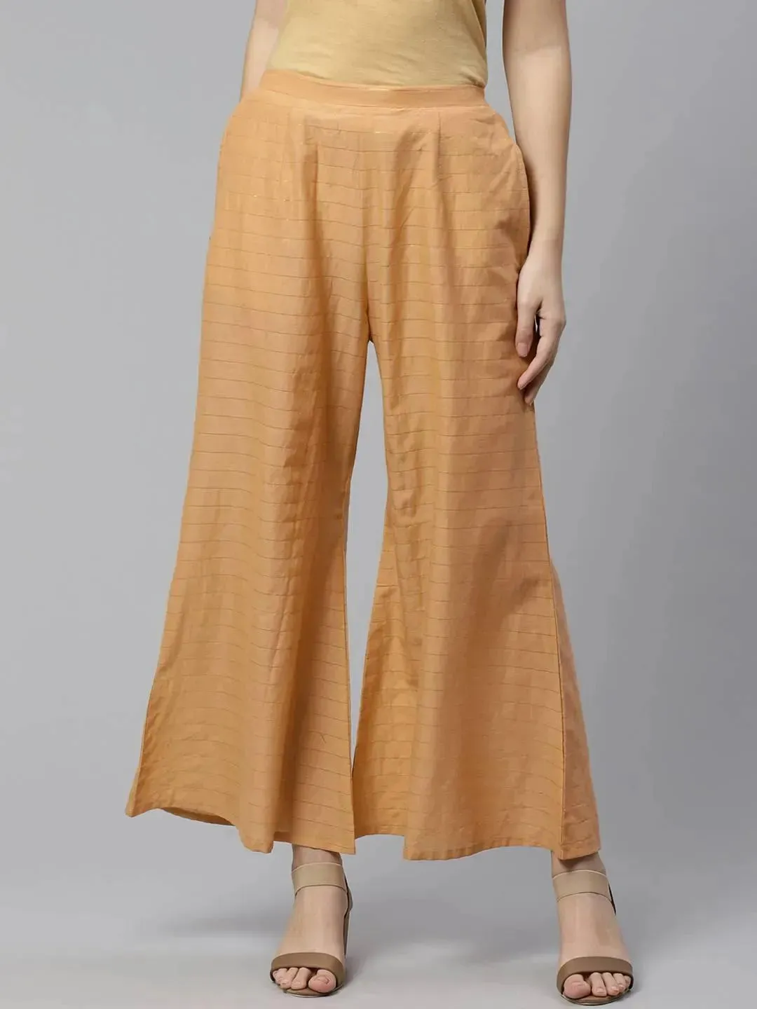 Beige Striped Cotton Palazzos