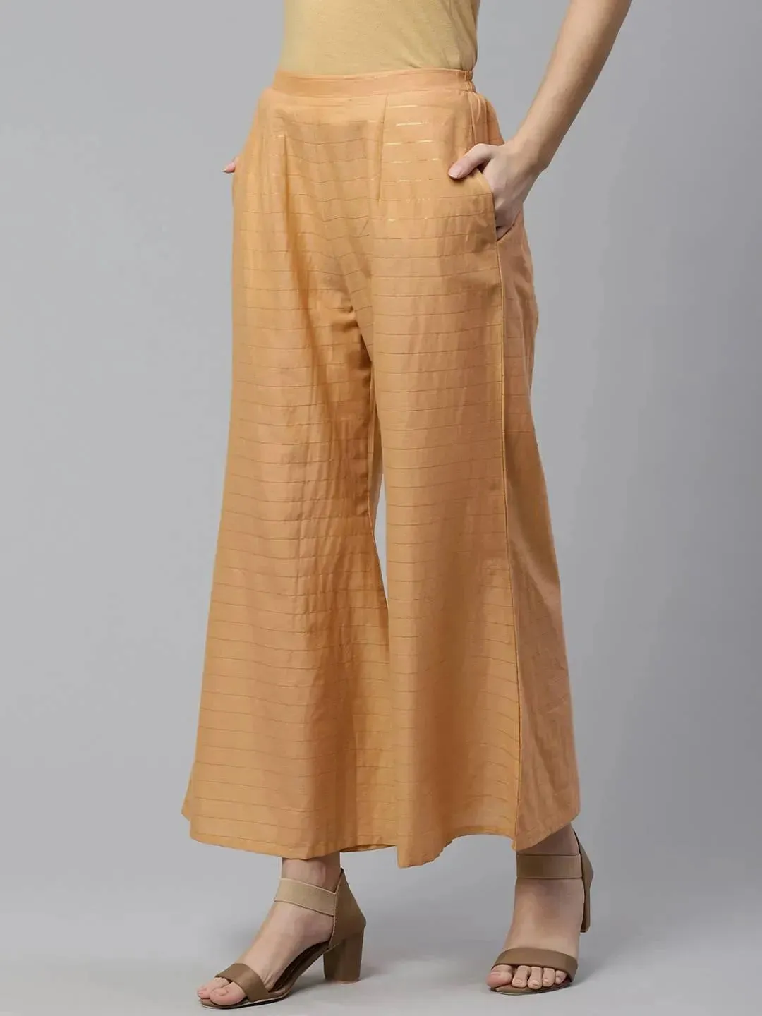 Beige Striped Cotton Palazzos
