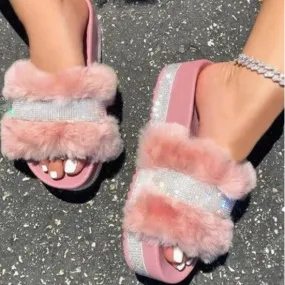 Bling Diamond Fur Slipper Sandals