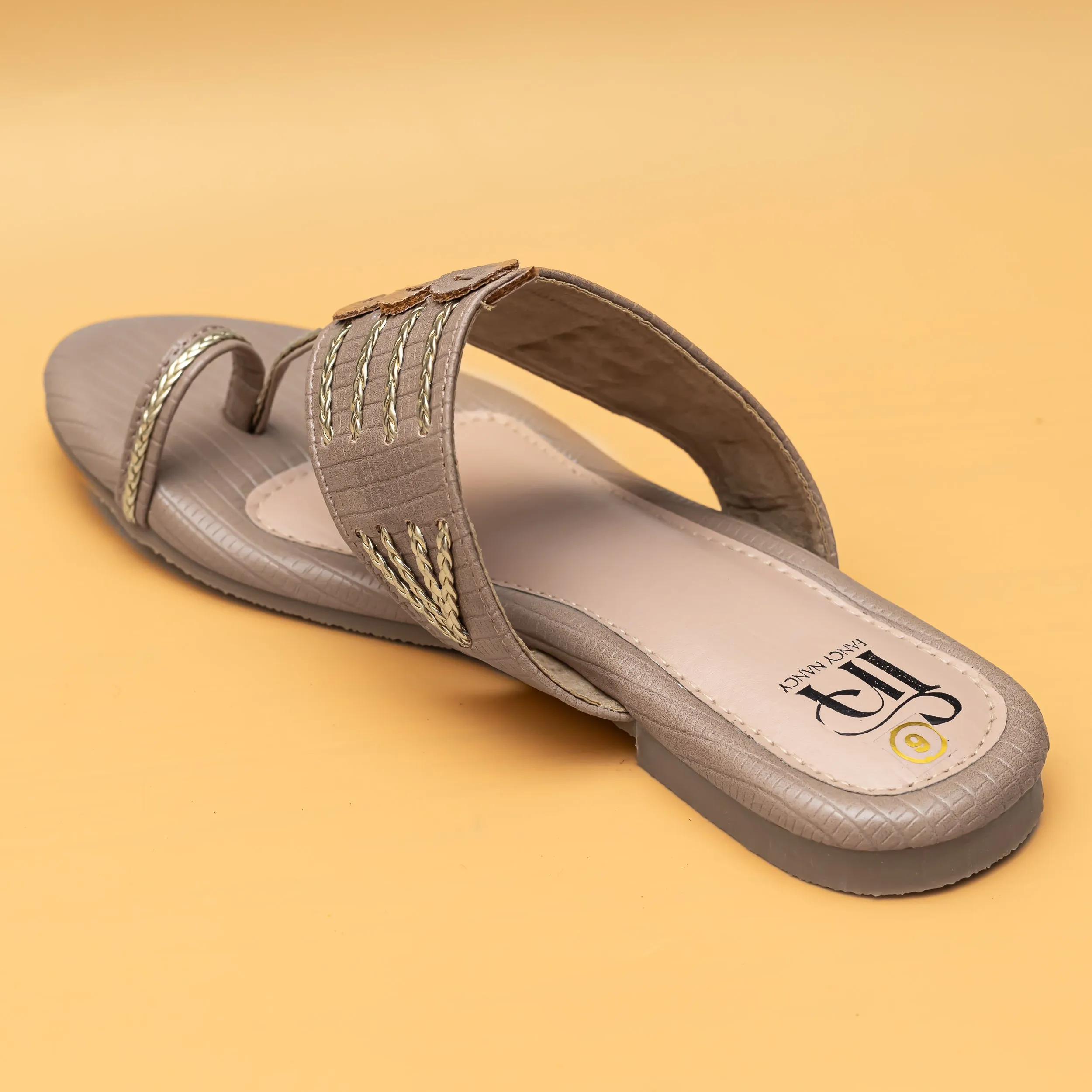 Braided Kolhapuri Flats - Beige