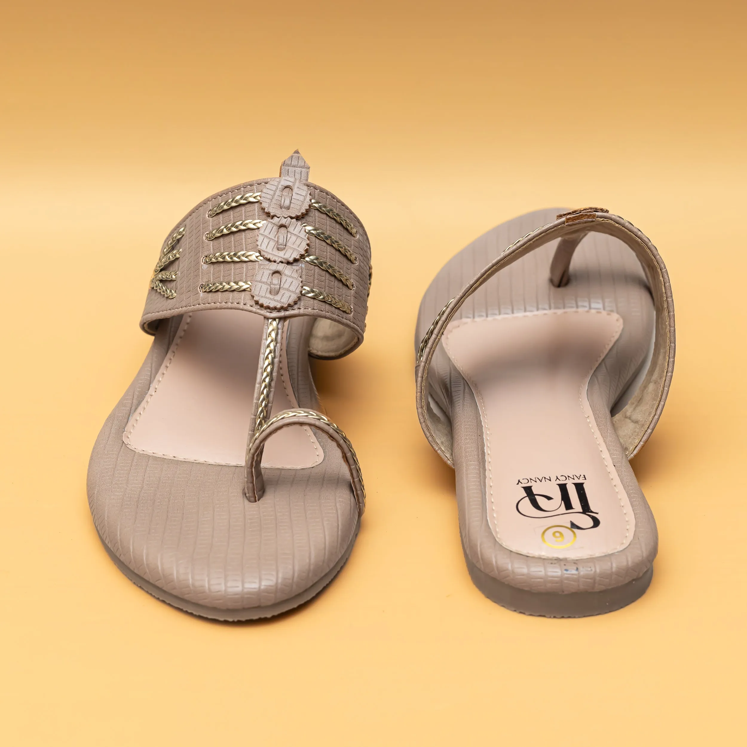 Braided Kolhapuri Flats - Beige