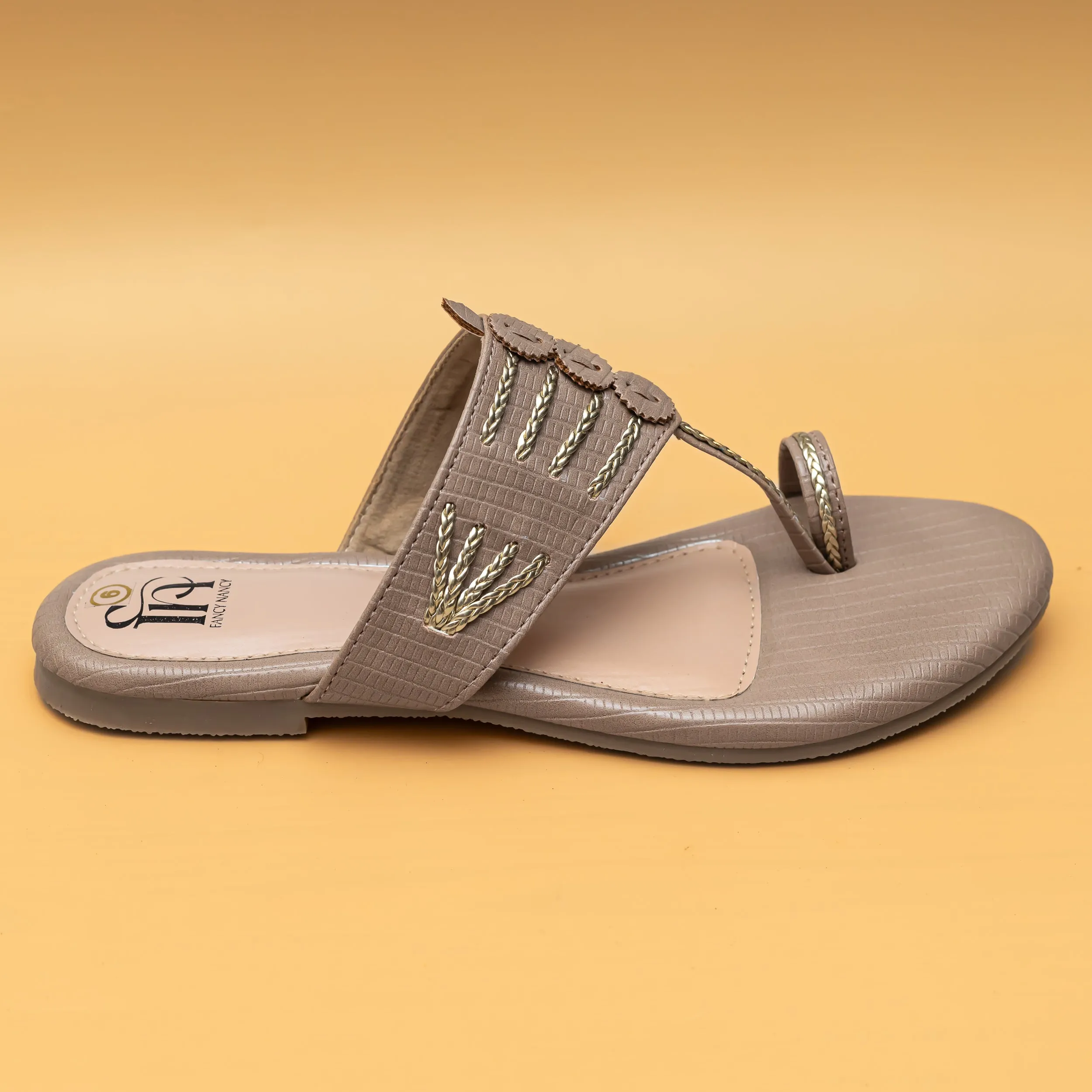 Braided Kolhapuri Flats - Beige