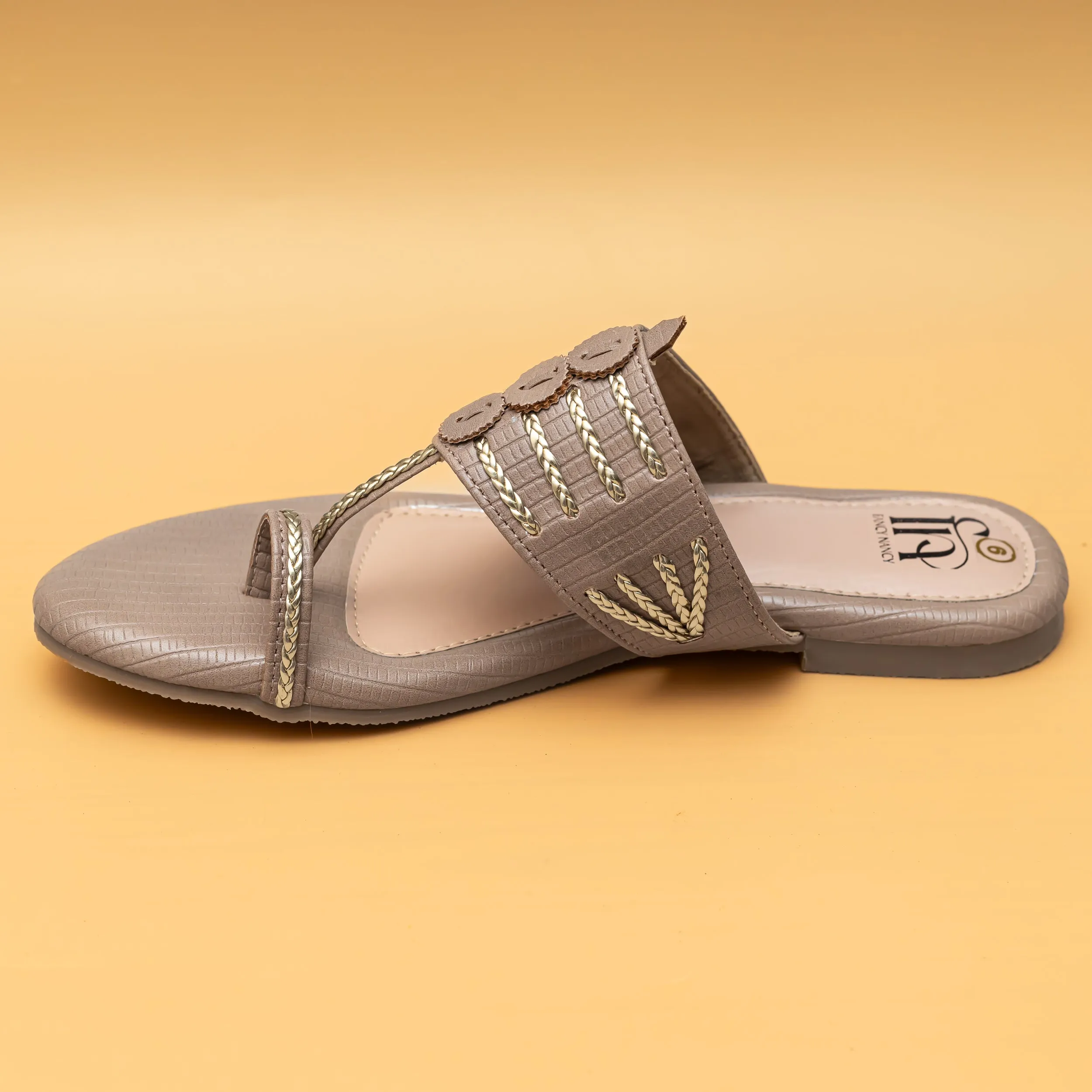 Braided Kolhapuri Flats - Beige
