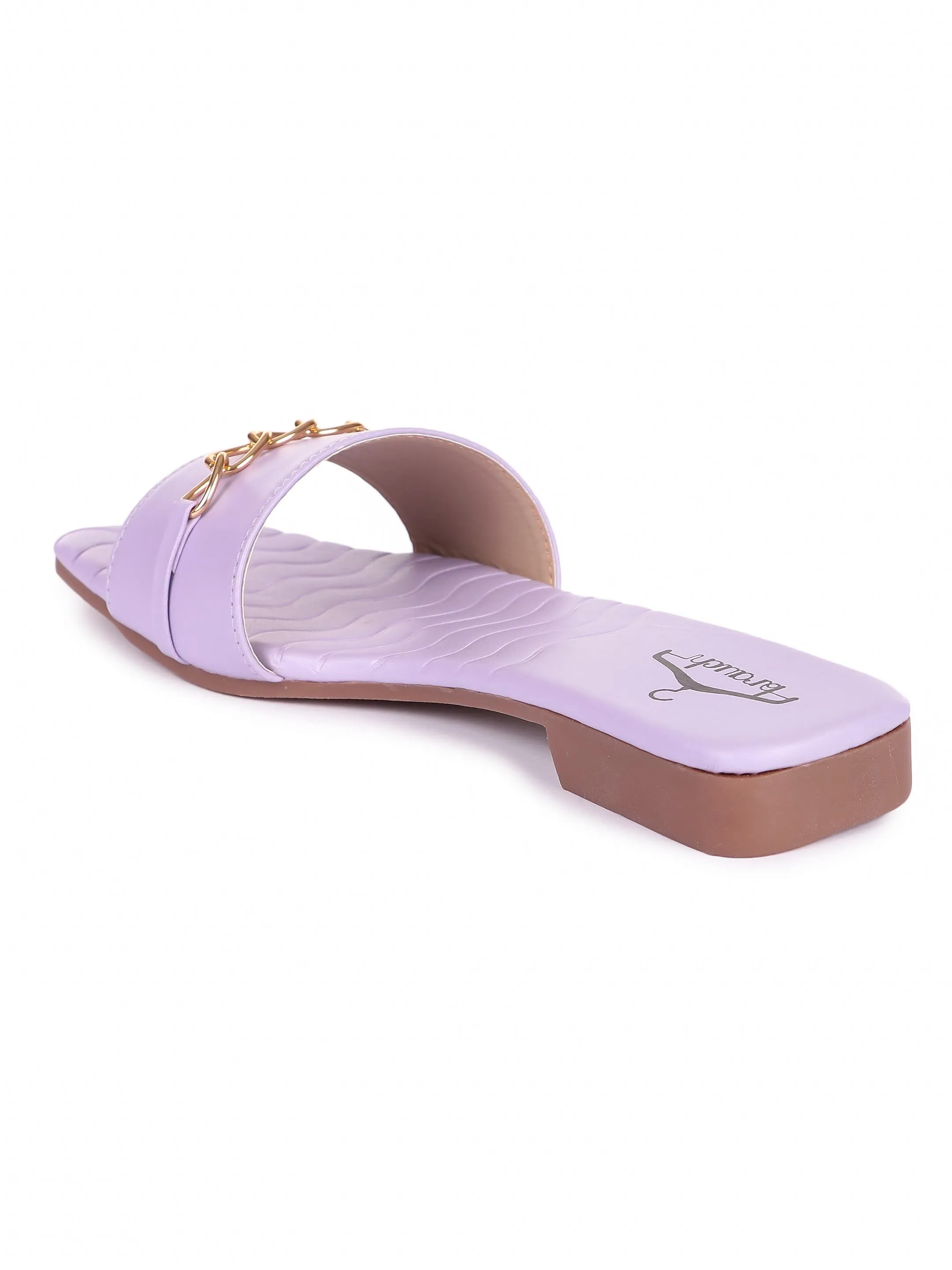 Brauch Lavender Buckle Strap Patterned Flats