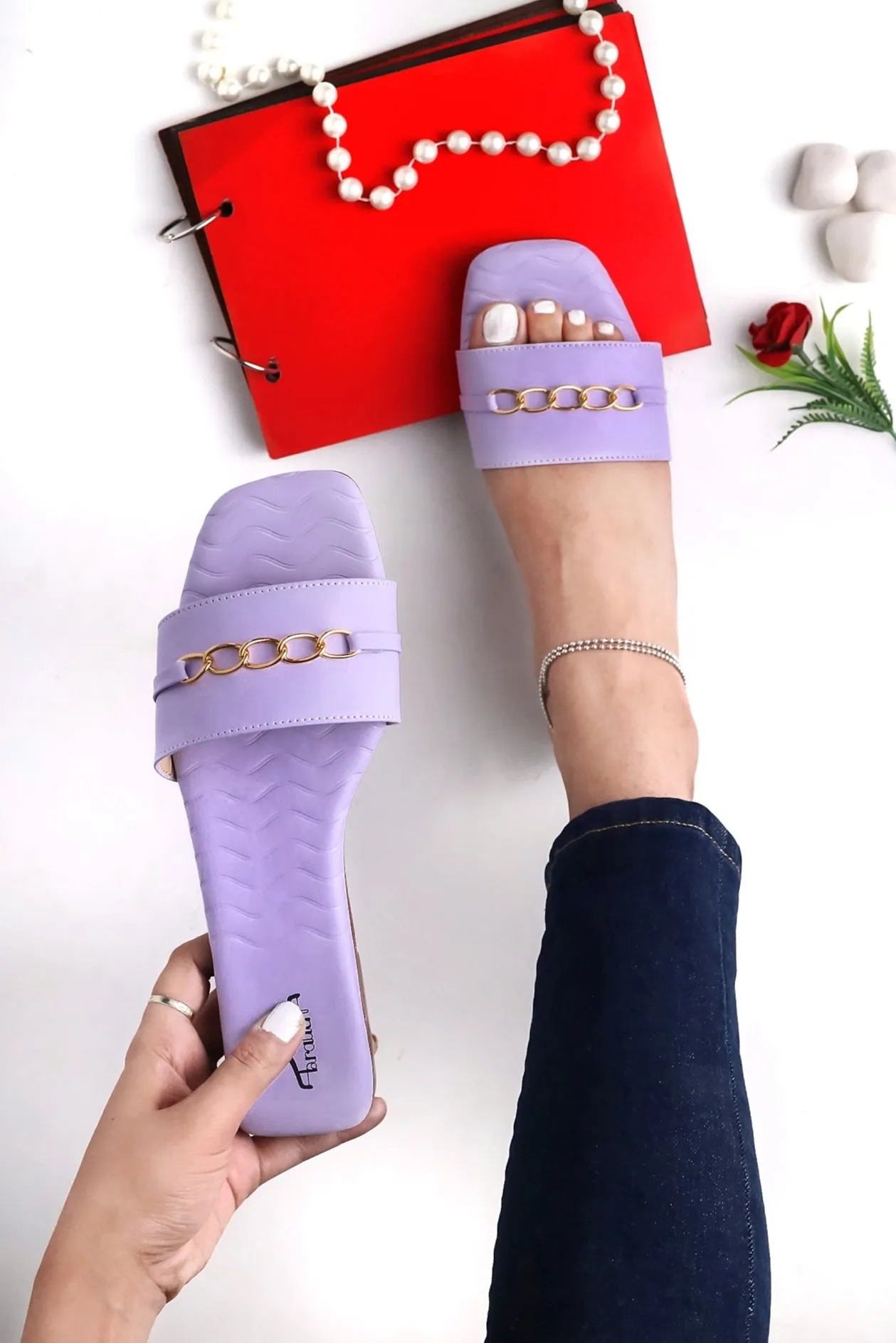 Brauch Lavender Buckle Strap Patterned Flats