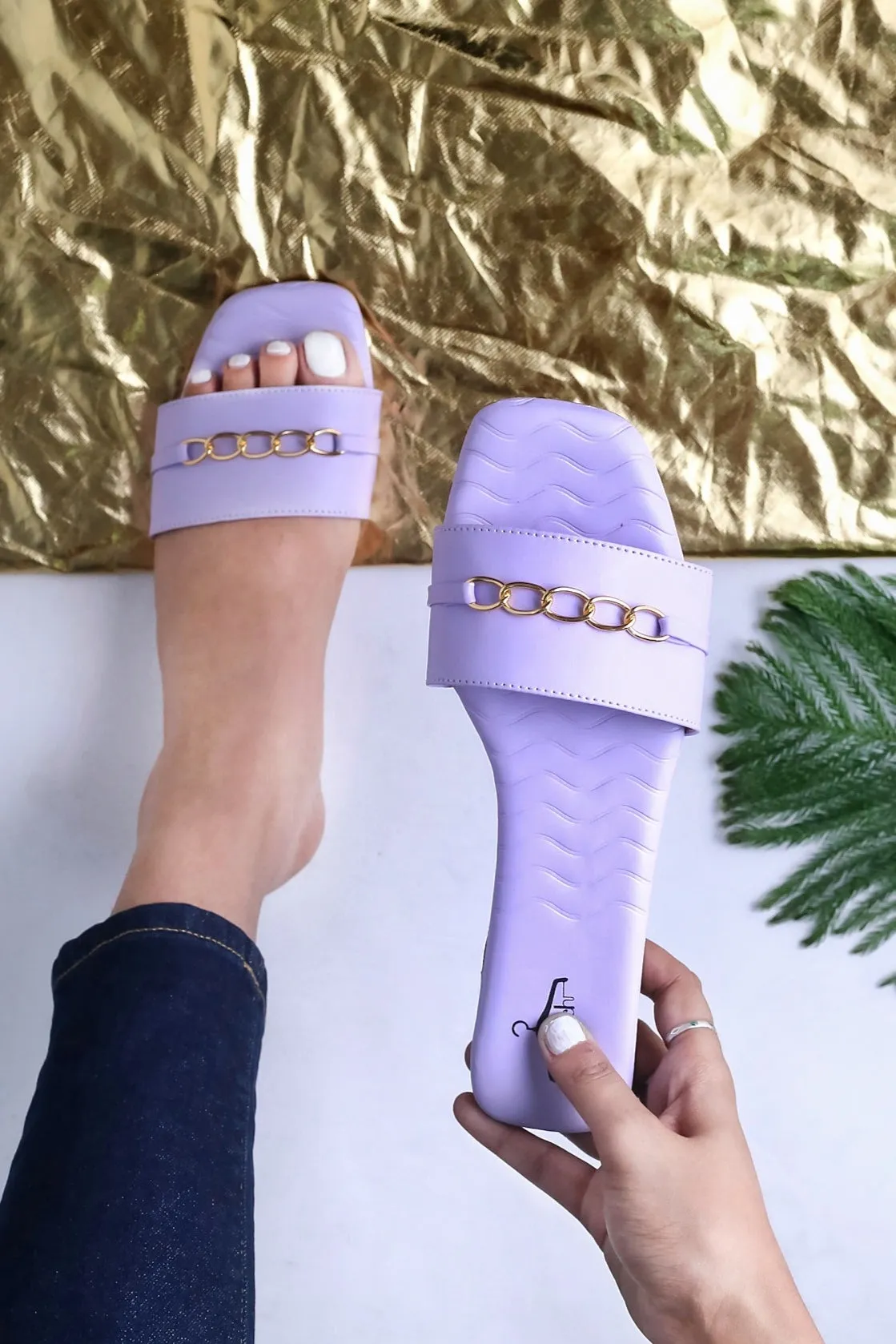 Brauch Lavender Buckle Strap Patterned Flats