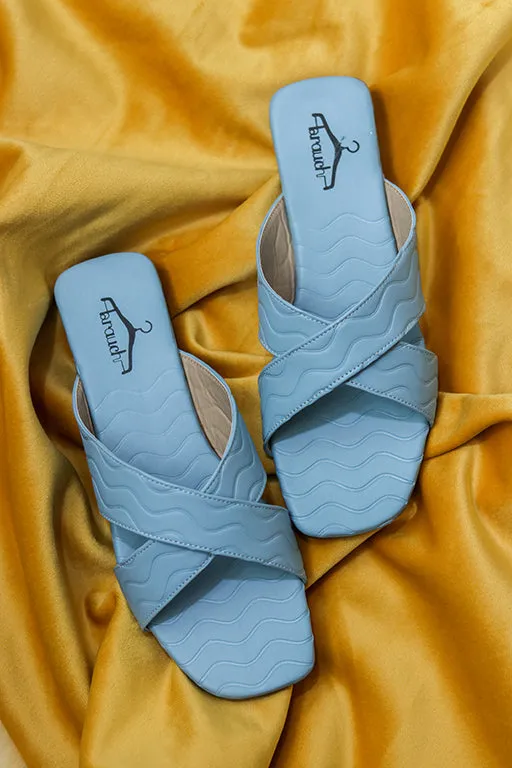 Brauch Sky Blue Cross Strap Patterned Flats