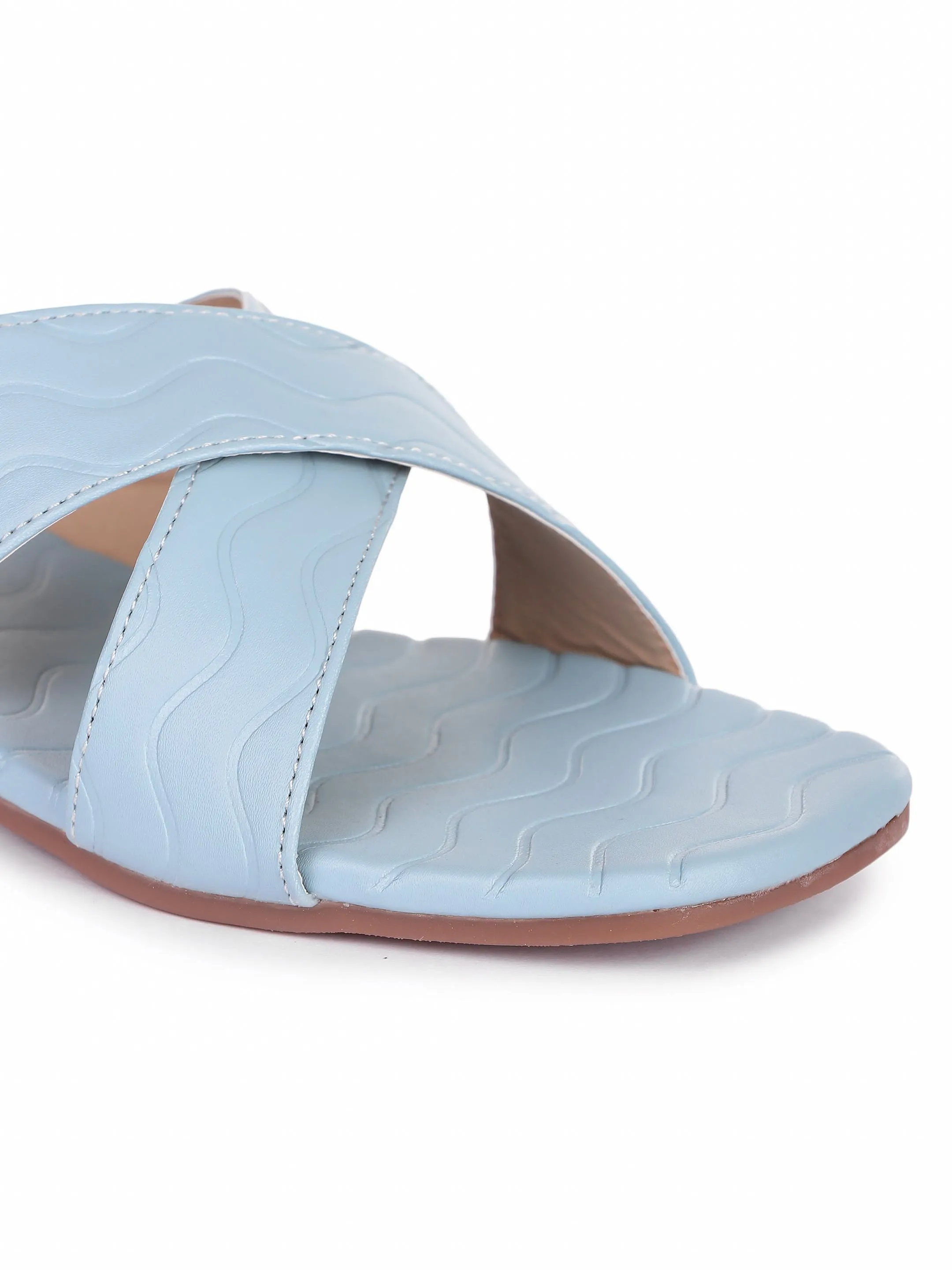 Brauch Sky Blue Cross Strap Patterned Flats
