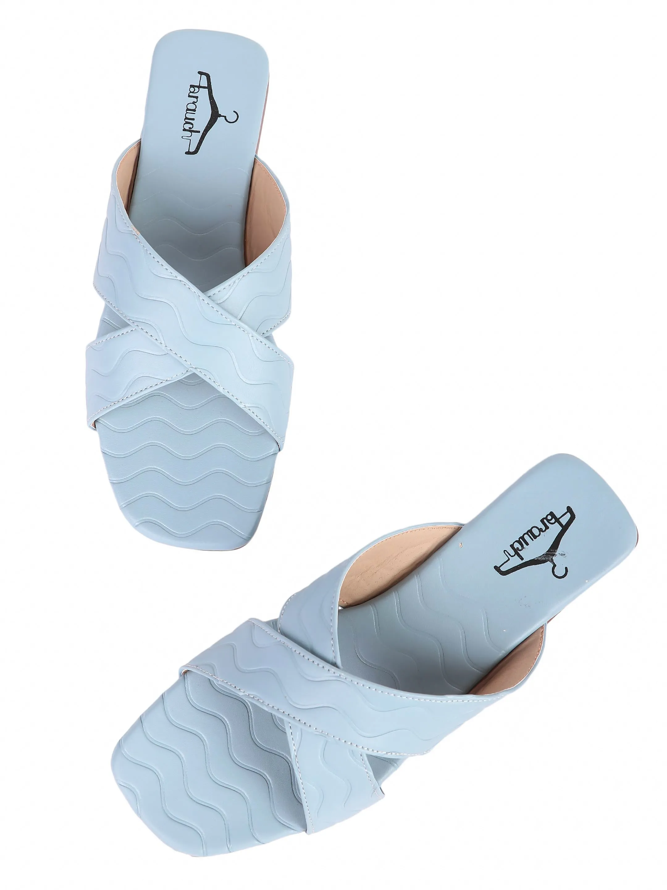 Brauch Sky Blue Cross Strap Patterned Flats
