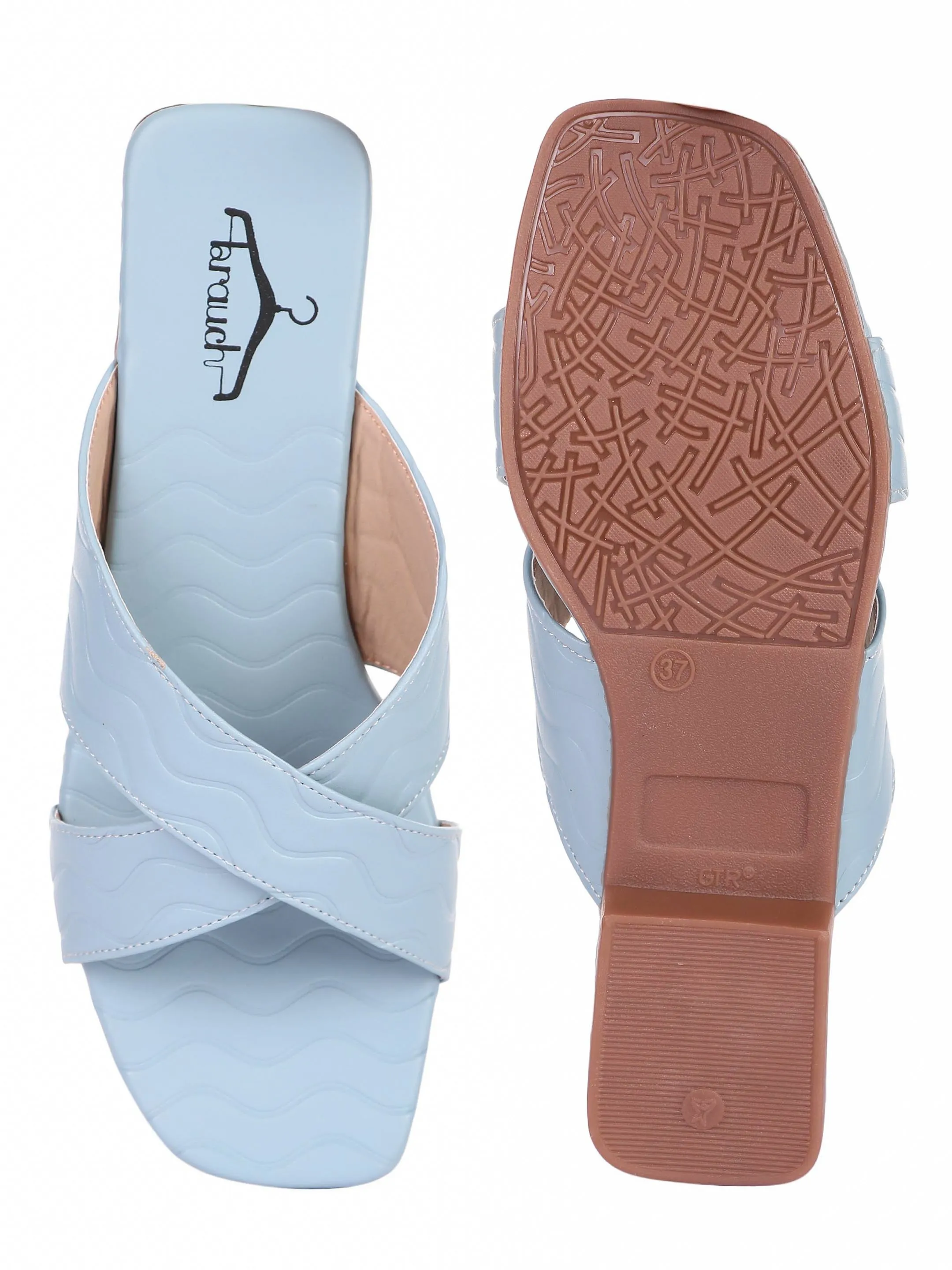 Brauch Sky Blue Cross Strap Patterned Flats
