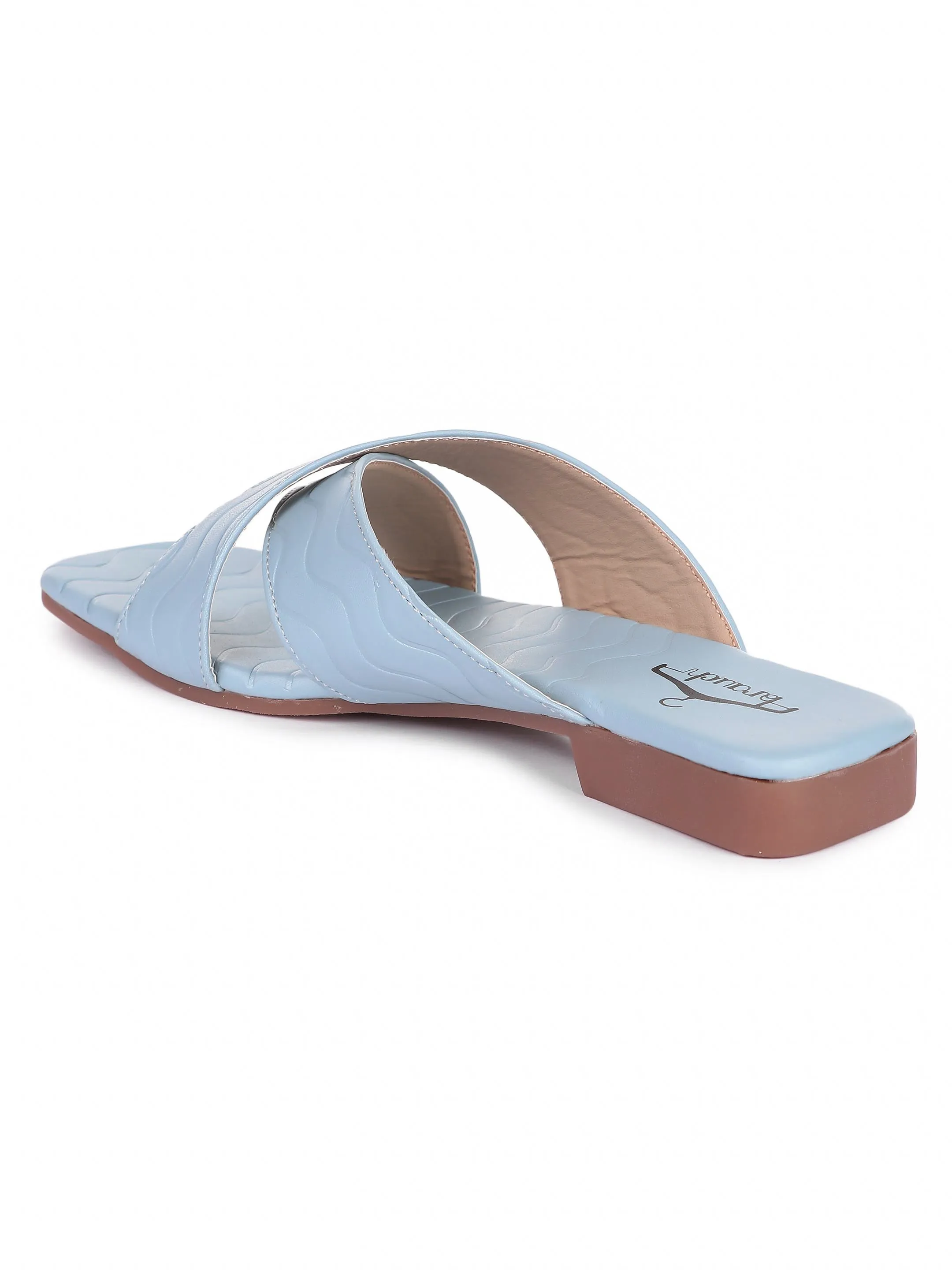 Brauch Sky Blue Cross Strap Patterned Flats