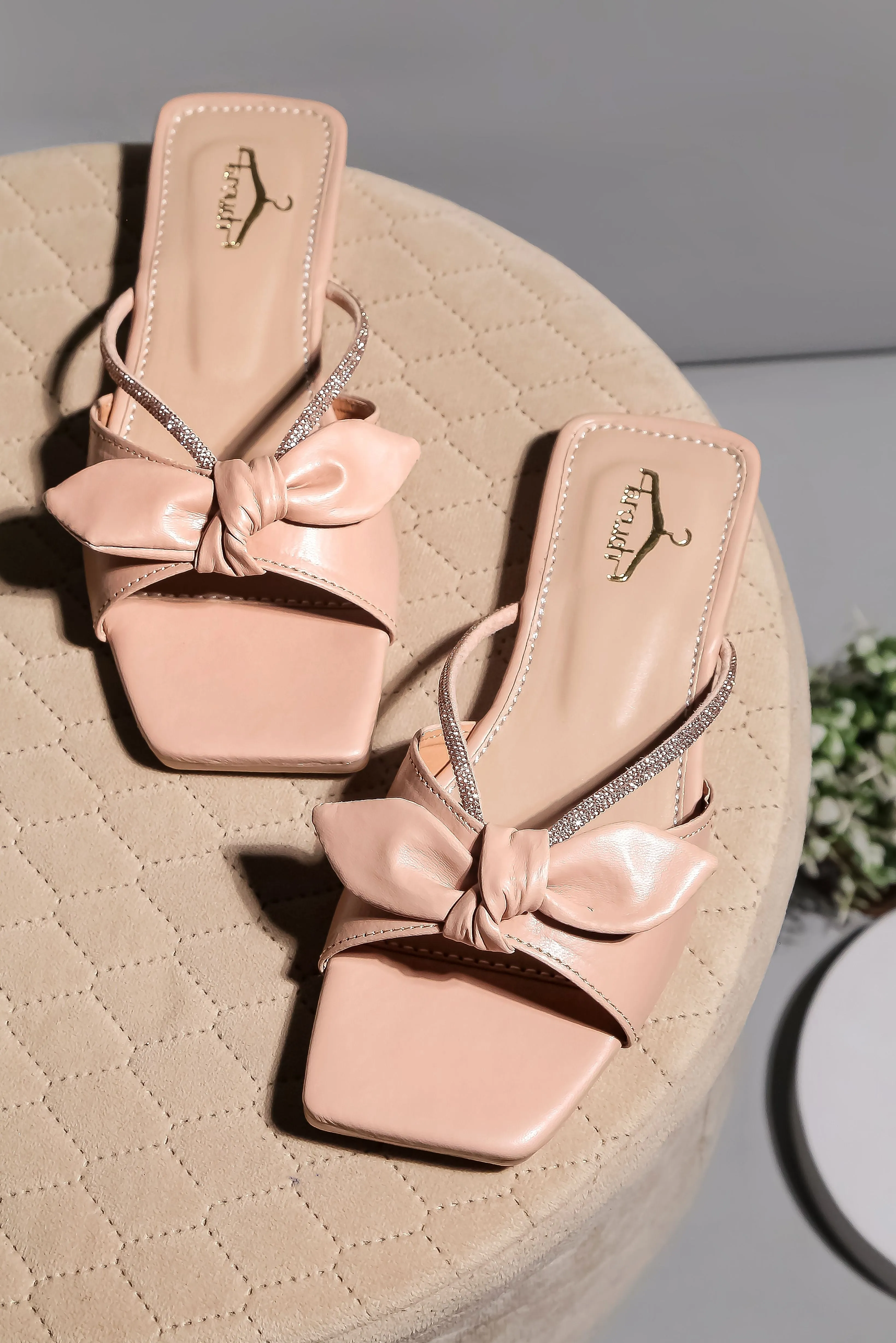 Brauch Women Peach Rhinestone Embellished Bow Flats