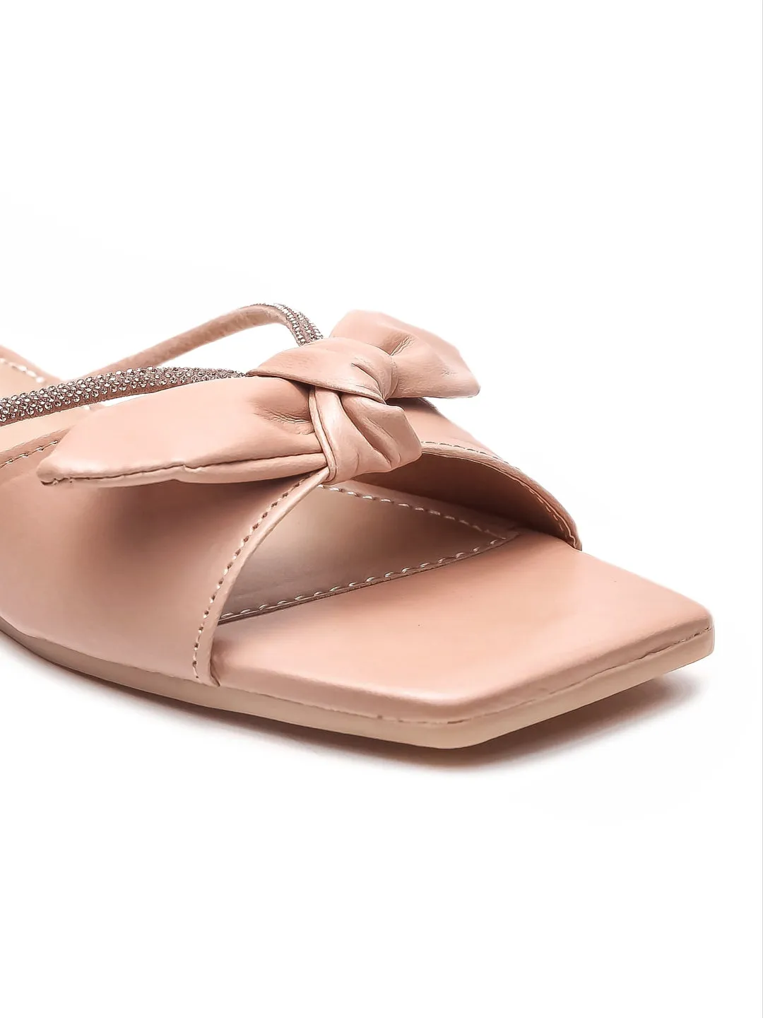 Brauch Women Peach Rhinestone Embellished Bow Flats
