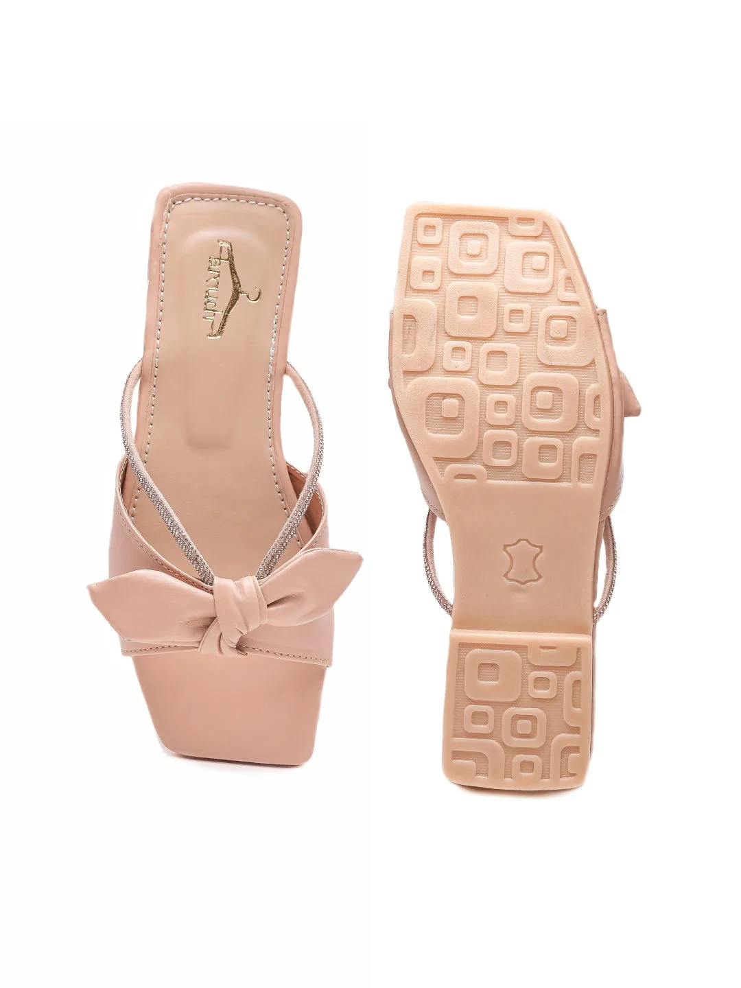Brauch Women Peach Rhinestone Embellished Bow Flats