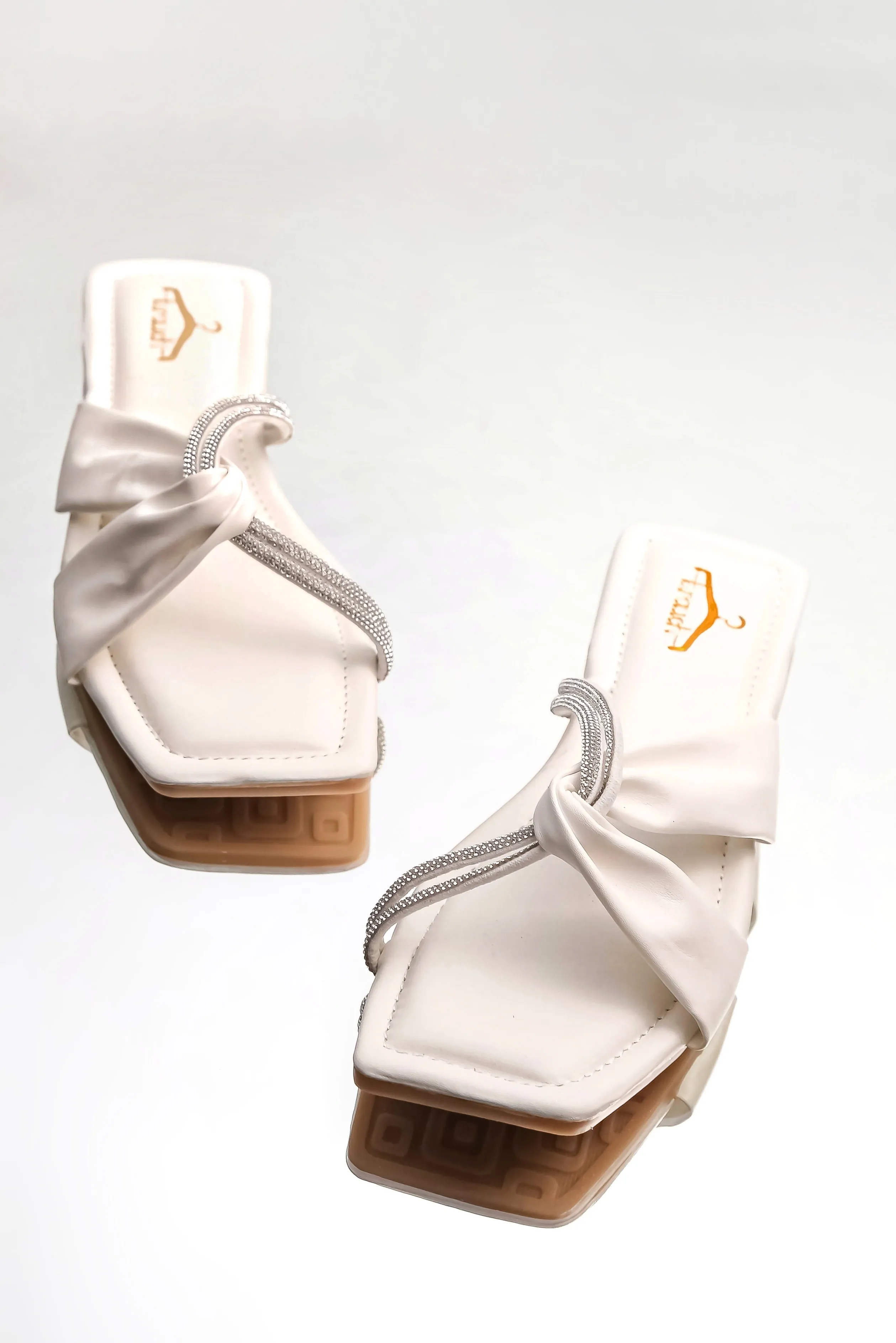 Brauch Women White Cross Strap Rhinestone Flats
