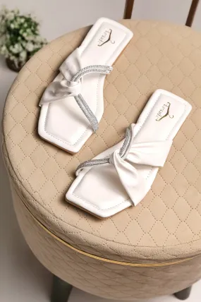 Brauch Women White Cross Strap Rhinestone Flats