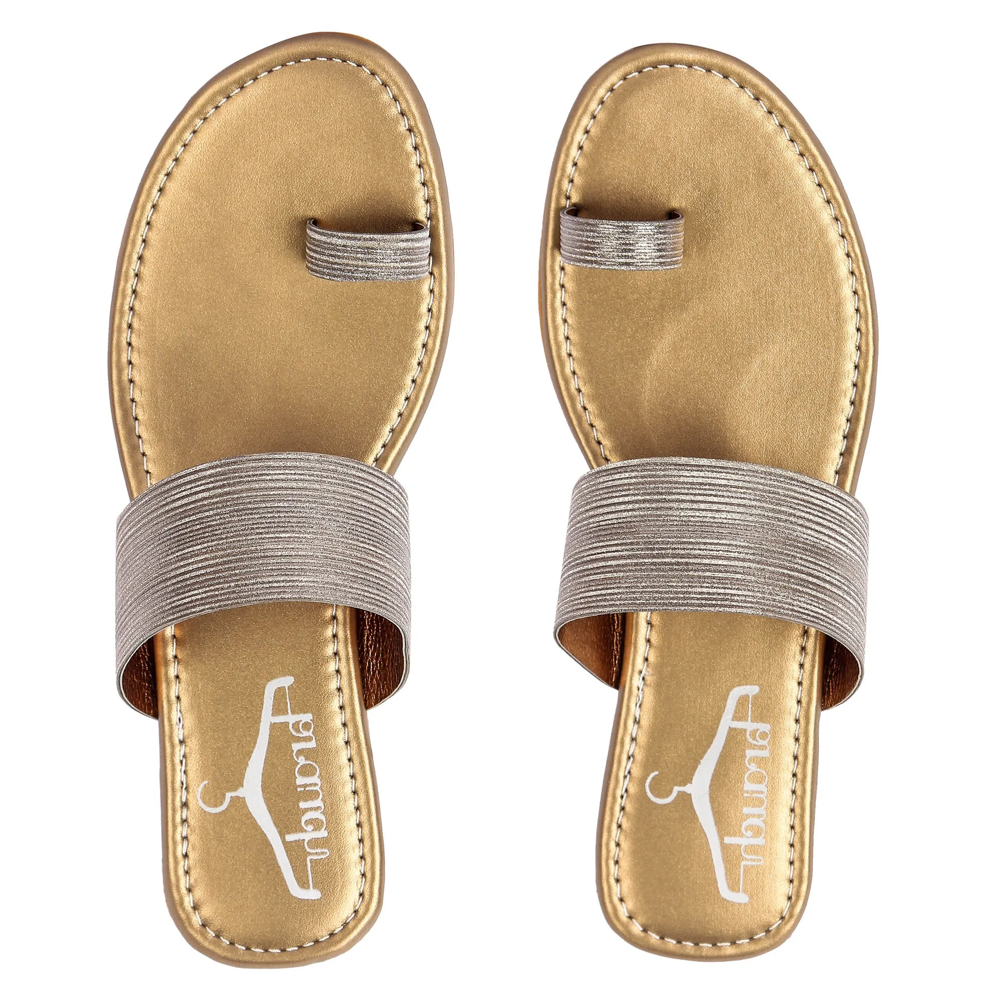 Brauch Women's Copper Thumb Glitter Strap Flats