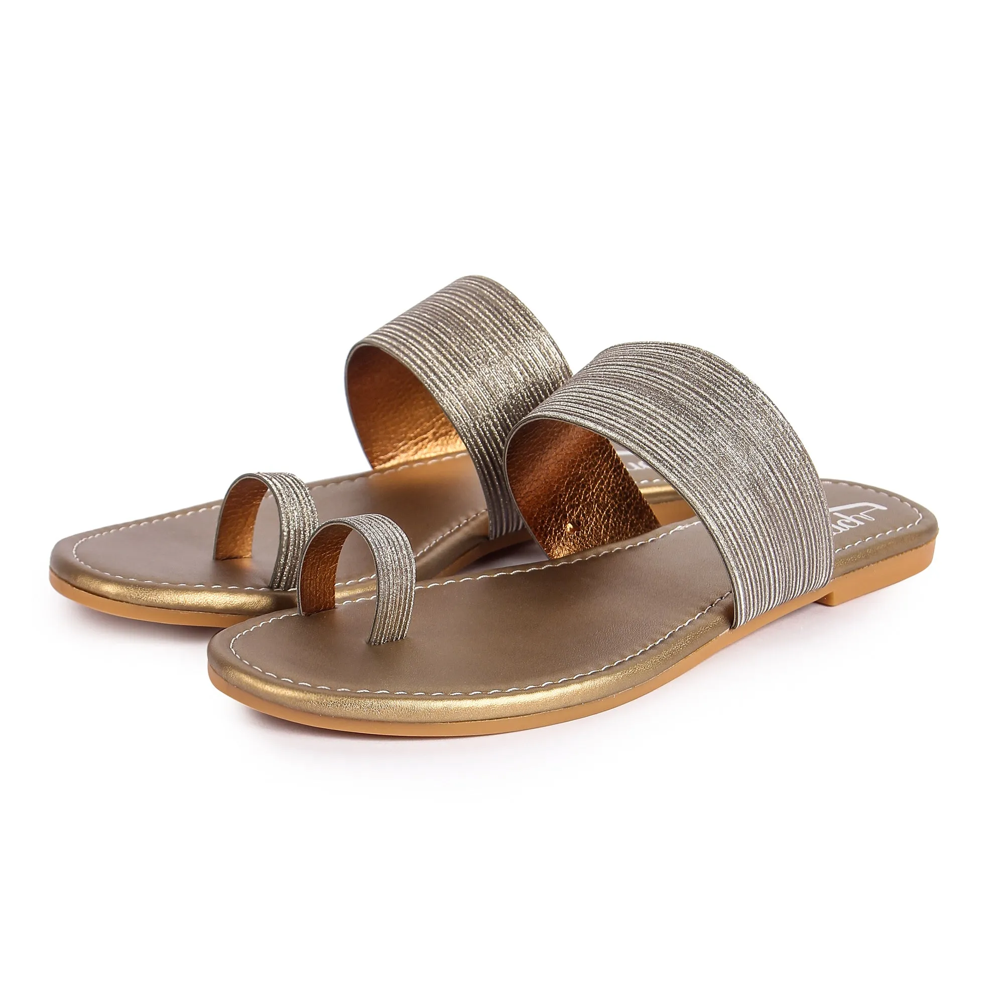 Brauch Women's Copper Thumb Glitter Strap Flats