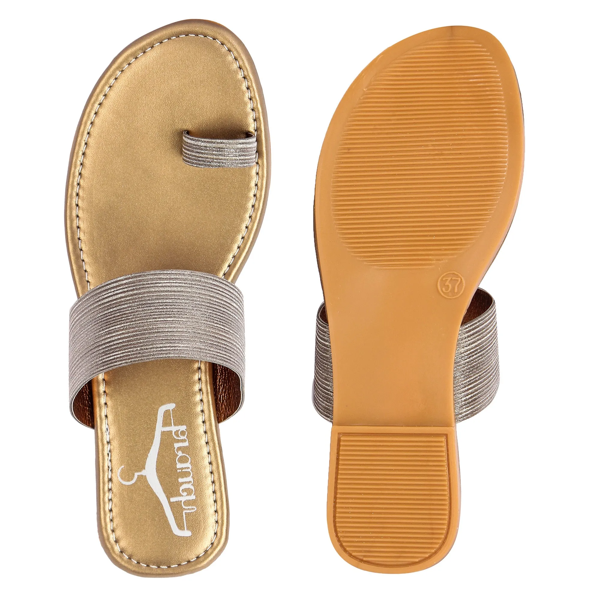Brauch Women's Copper Thumb Glitter Strap Flats