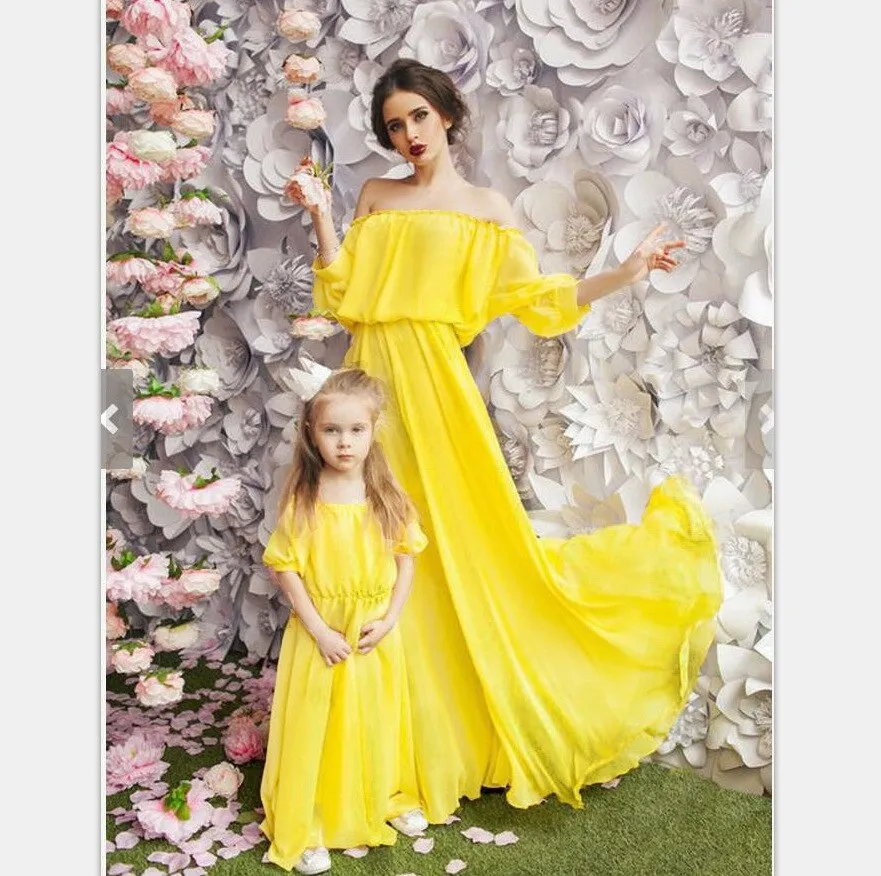 Chiffon Girl Women Dress Maxi Wedding Party mother daughter dress