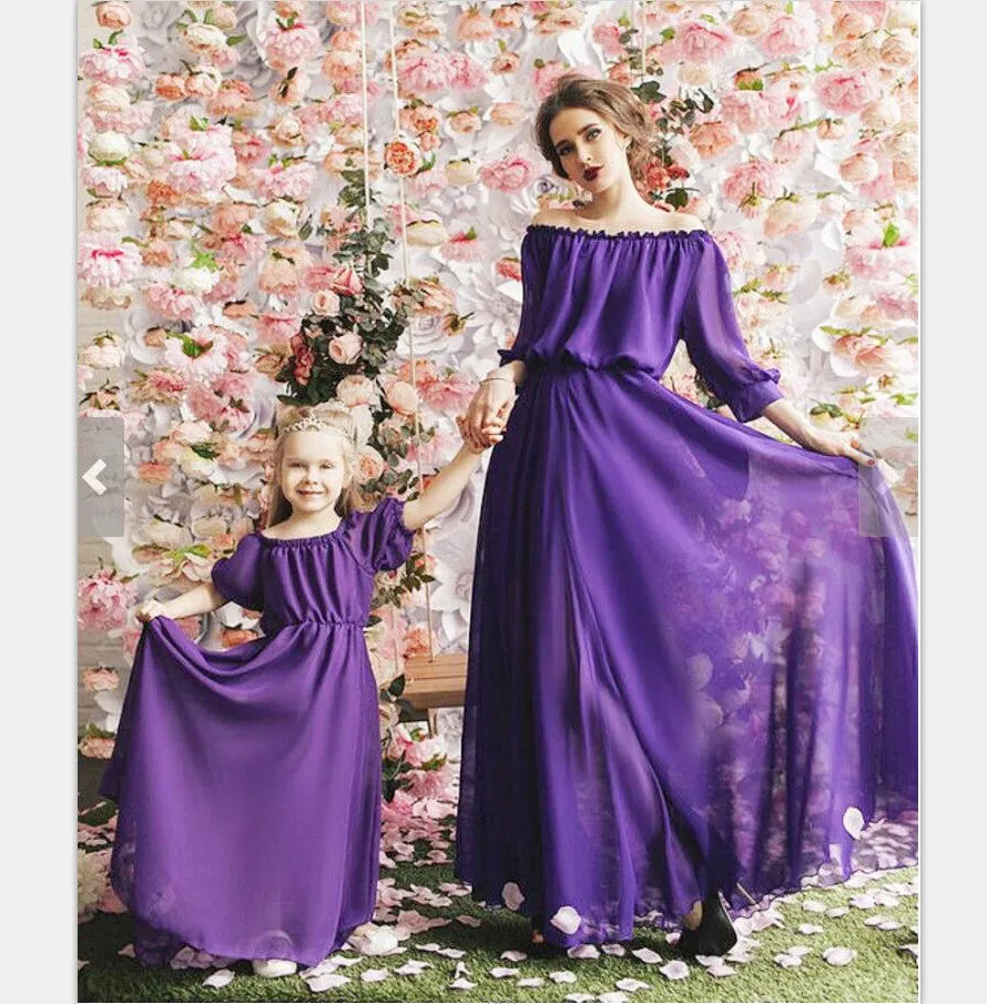 Chiffon Girl Women Dress Maxi Wedding Party mother daughter dress