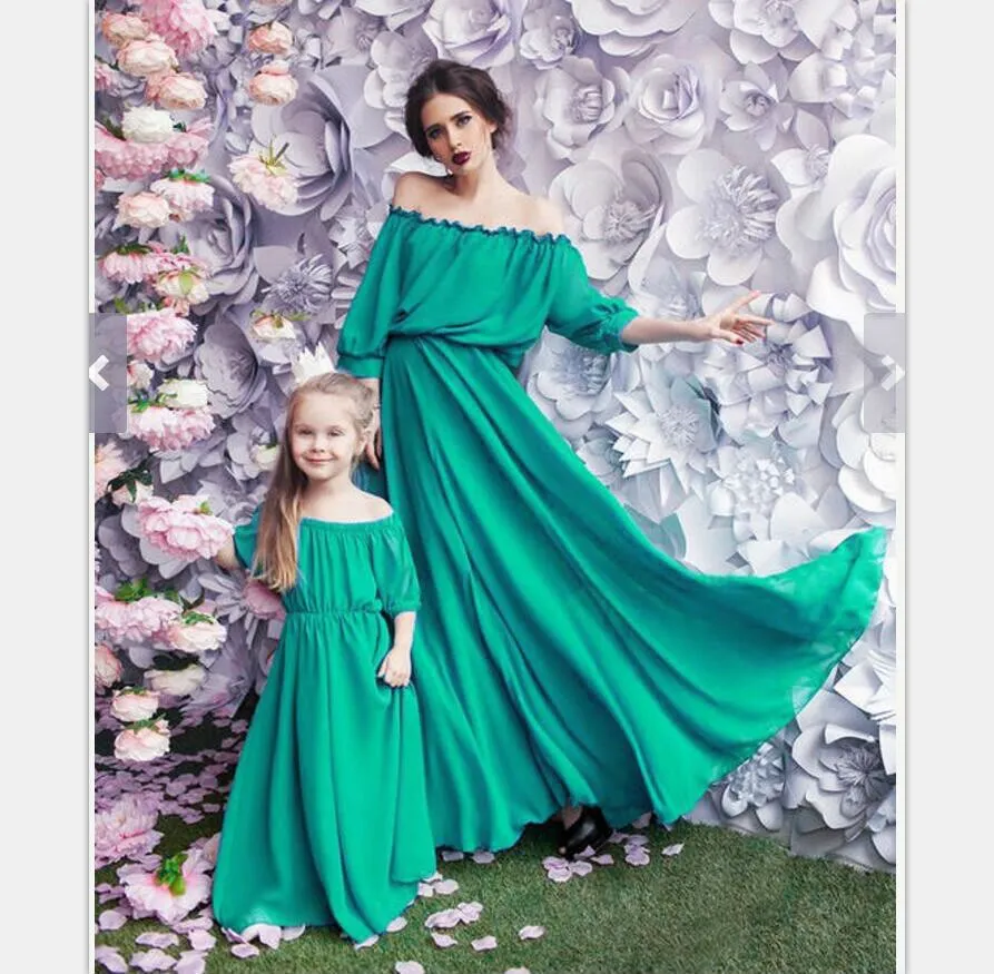 Chiffon Girl Women Dress Maxi Wedding Party mother daughter dress