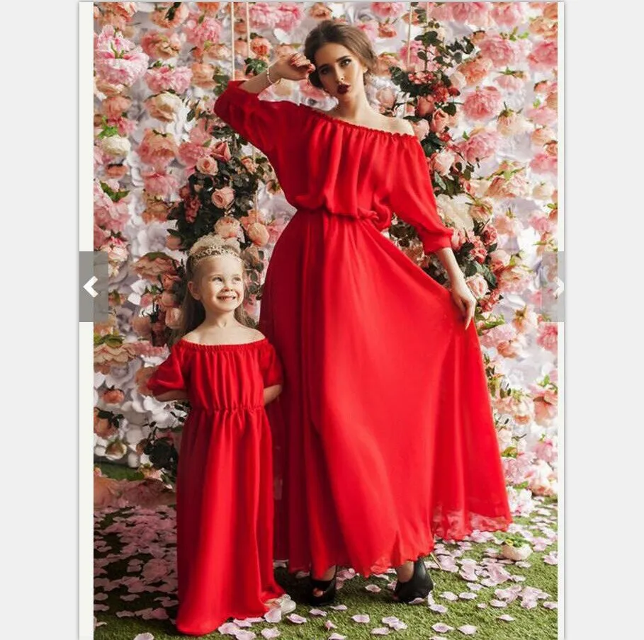 Chiffon Girl Women Dress Maxi Wedding Party mother daughter dress