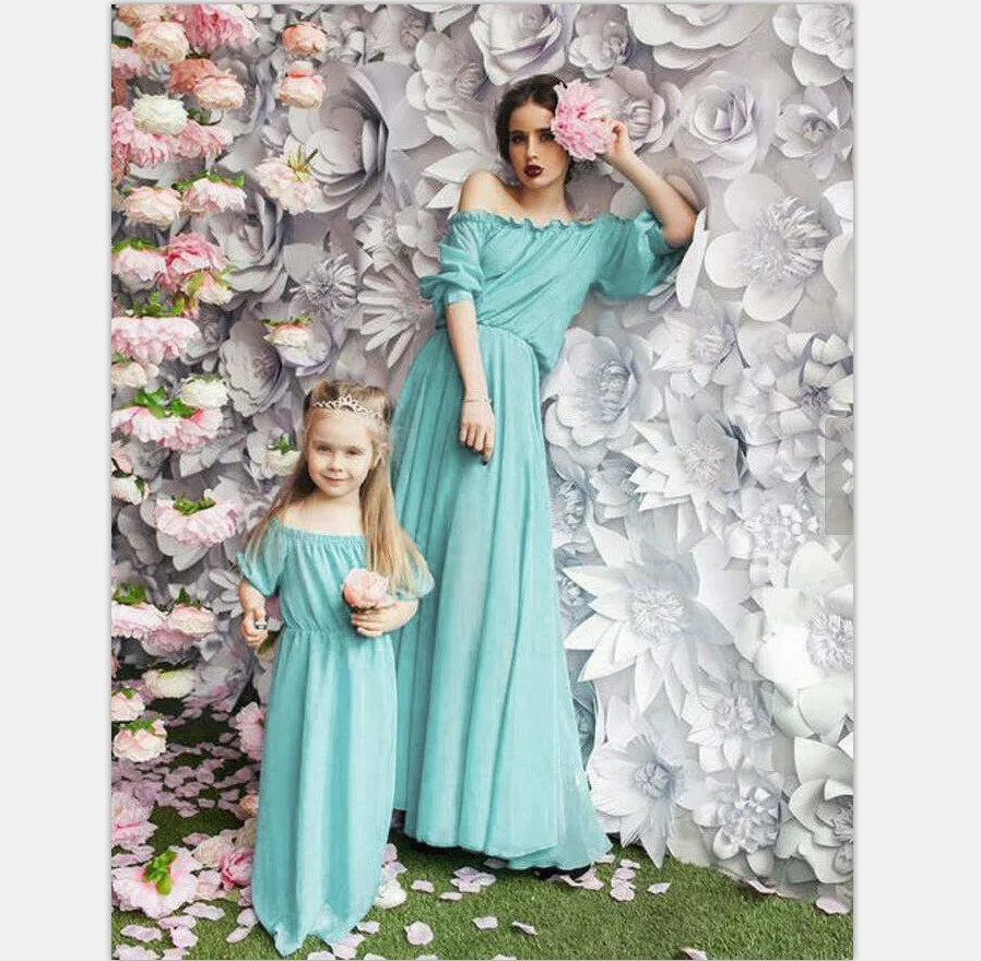 Chiffon Girl Women Dress Maxi Wedding Party mother daughter dress