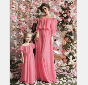 Chiffon Girl Women Dress Maxi Wedding Party mother daughter dress