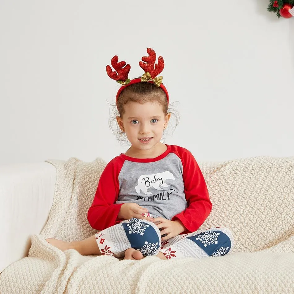 Christmas Family Bear Print and Snowflake Pants Matching Pajamas Set